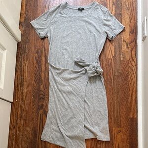 Gray Short Sleeve Tie Waist Dress